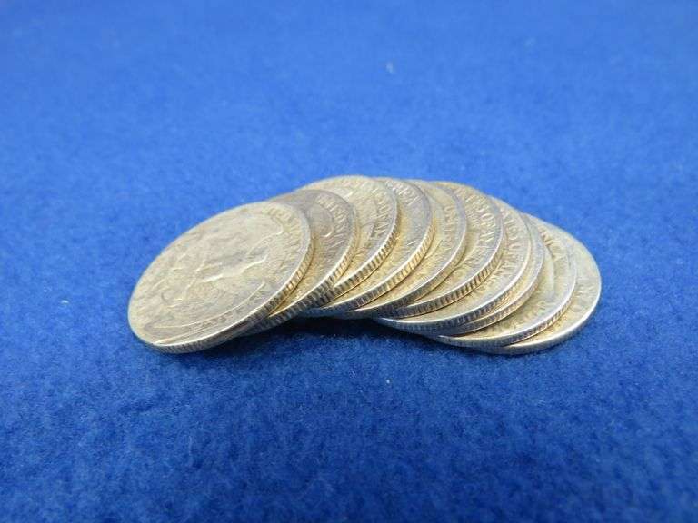 Ten silver Washington quarters