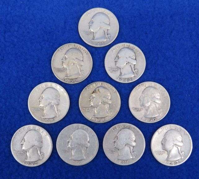 Ten silver Washington quarters