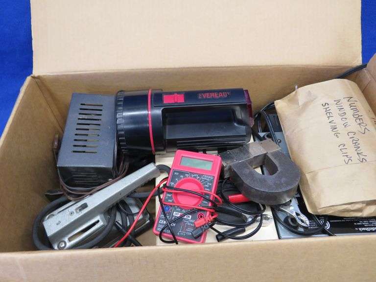Vintage sabre saw and sander, battery charger, and more