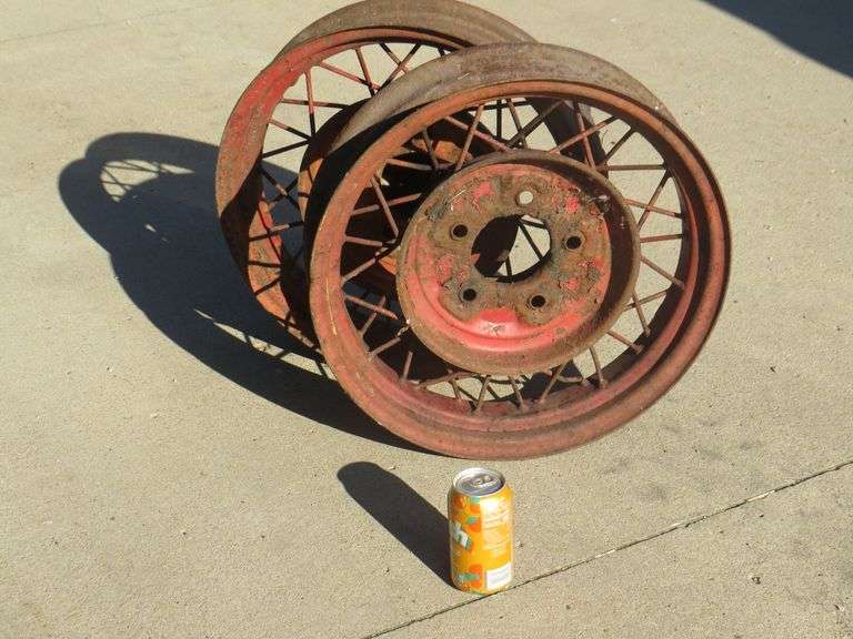 Two vintage steel wheels