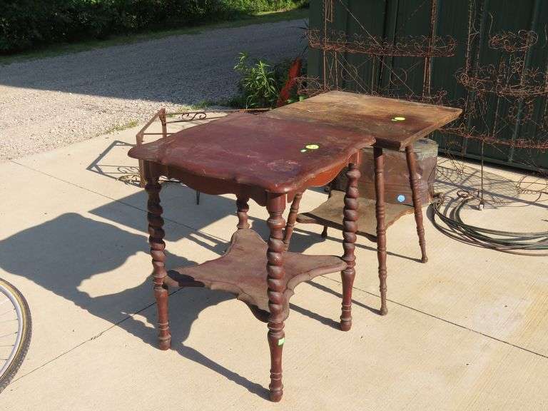 Two old tables: curved top 24"W x 30"H x 24"D and straight top 24'W x 29"H x 24"D