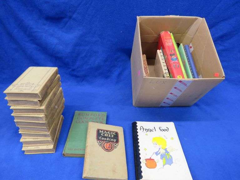Vintage cookbooks and eight volumes of "Green's History of The English People"