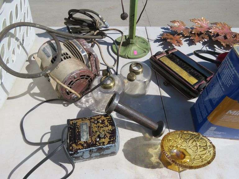 Lamp base, wall decorations, wooden spool, and more, plus tote