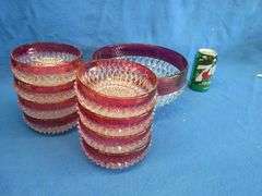 Indiana Glass Diamond Point Ruby Red Flash serving bowl and individual bowls