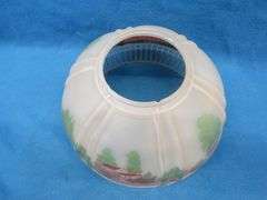 Vintage glass shade with a painted grist mill scene in excellent condition