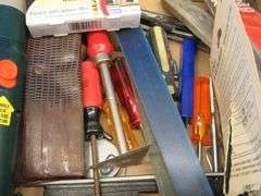Hand tools including screwdrivers, files, sharpening stones, and more
