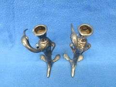 Pair of Art Nouveau era figural candlesticks.  Unknown composition.  Marked W. B. Mfg. Co. 1110.
