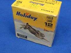 25 Federal 6 & 8-shot 12-gauge rounds in a vintage Holiday box with art design by Les Kouba