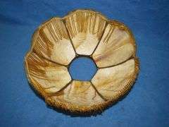14" caramel slag glass shade with beaded fringe.  Very good condition.