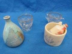 Glass candlesticks, Bauer vase, and more