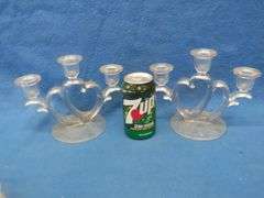 Glass candlesticks, Bauer vase, and more