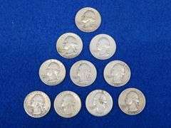 Ten silver Washington quarters