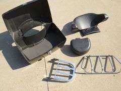 Never used motorcycle trunk and four traffic cones
