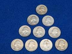 Ten silver Washington quarters