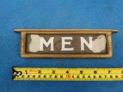 Vintage glass restroom signs in cast iron frames