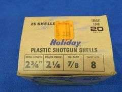 Vintage Holiday 20-guage 8-shot shotshell box with art design by Les Kouba