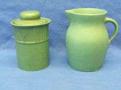 Stoneware pitcher and covered jar