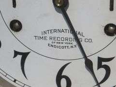 Antique International Time Recording Company time clock in oak case, missing keys, but otherwise app