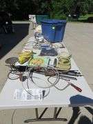 Dog leads, zip ties, outdoor thermometer, tote, and more