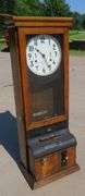 Antique International Time Recording Company time clock in oak case, missing keys, but otherwise app