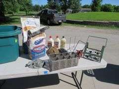 Charcoal and lighter fluid, tabletop grinding stone, resin crocodile lawn sprinkler, and more with t