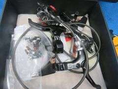 Bicycle parts old and mostly new including a Velo Giant seat, cables, and much more