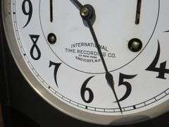 Antique International Time Recording Company time clock in oak case, missing keys, but otherwise app