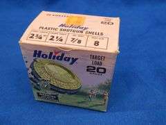 Vintage Holiday 20-guage 8-shot shotshell box with art design by Les Kouba