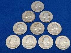 Ten silver Washington quarters