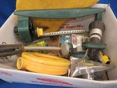 Yard care items such as sprinkers and sprayers, a submersible pump that powered up, and more
