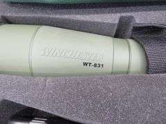 Winchester WT-831 20-60x80 Spotting Scope with hard case, soft travel case, and tripod