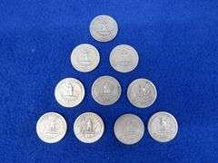 Ten silver Washington quarters