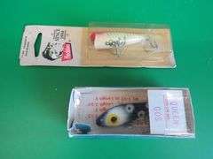 Bingo Bait Co. 2 3/4"Queen in a box marked Queen Q05, and a NIP Heddon Tiny Chugger