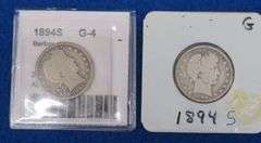 Two 1894 S Barber Quarters