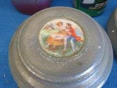 Two working music boxes and a painted vase