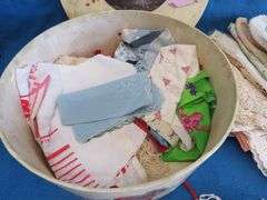 Hat box with dresser scarves, doilies, and more