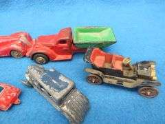 Vintage metal toy cars, mostly Tootsie Toys