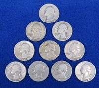 Ten silver Washington quarters