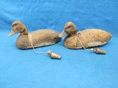 Pair of Rigmate Bluebill cork decoys with tack eyes