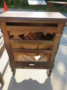 Wooden 28"W x 18"H x 14"D  bench and an old RCA "Loudspeaker" cabinet (no speaker)