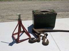 Chain binder, jack stand, and old metal box we couldn't open