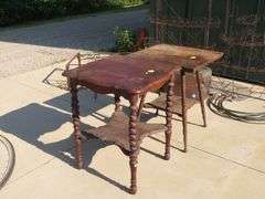 Two old tables: curved top 24"W x 30"H x 24"D and straight top 24'W x 29"H x 24"D
