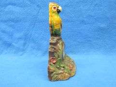 Lux wood and plaster painted parrot clock.  Movement works but hands don't move.