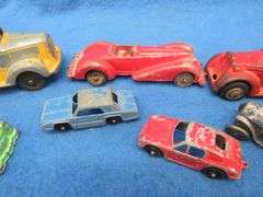 Vintage metal toy cars, mostly Tootsie Toys