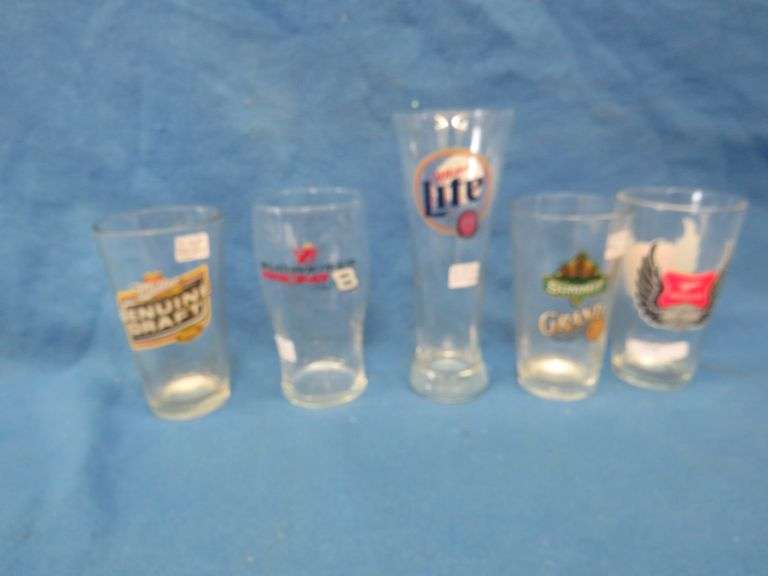 Five different beer glasses