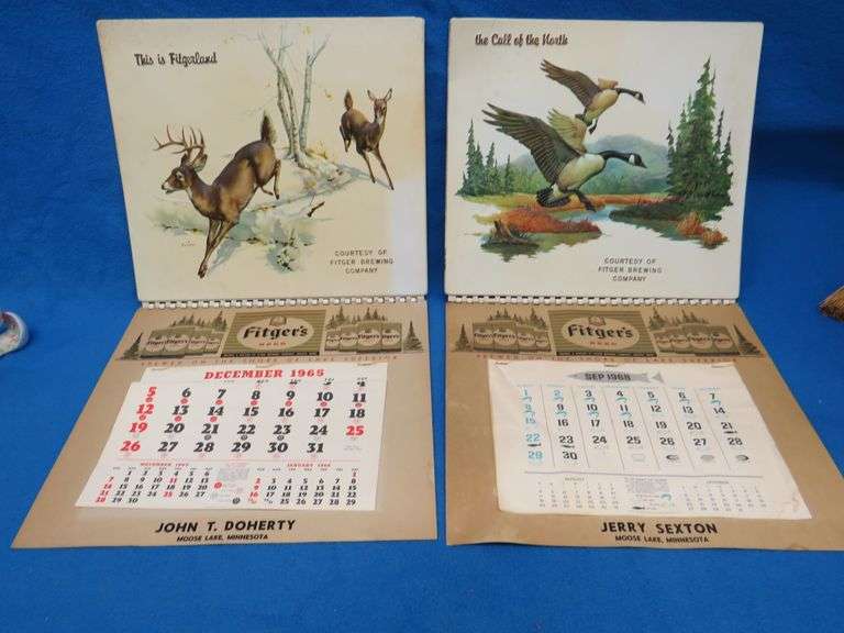 Two vacuformed partial Fitger Brewing Co. calendars from 1965 and 1968
