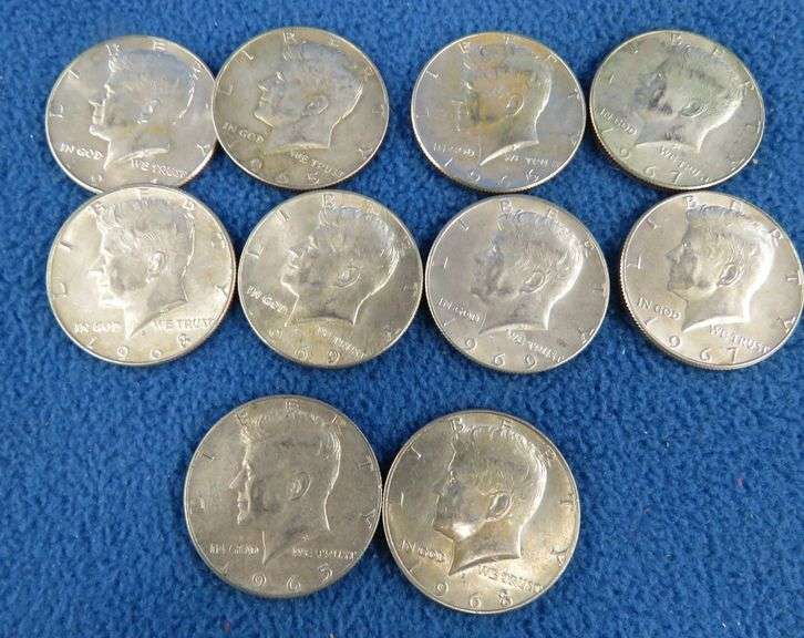 Ten 40% silver Kennedy half dollars