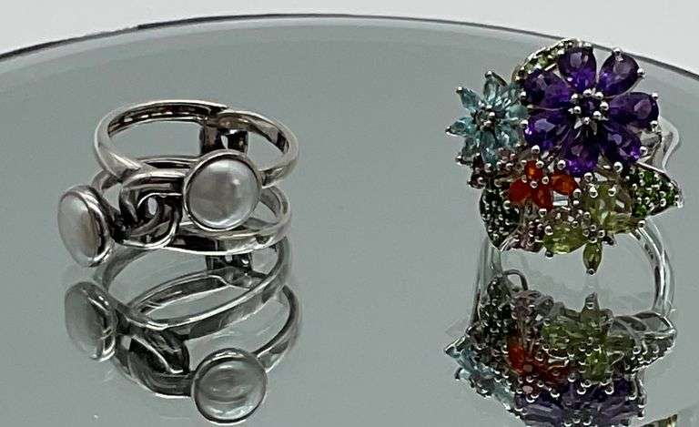 Sterling Silver Pearl ring, and multicolored gemstone silver ring