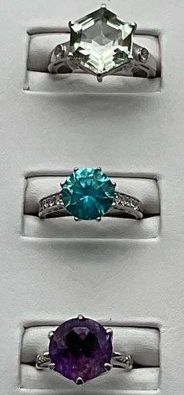 3 silver gemstone rings