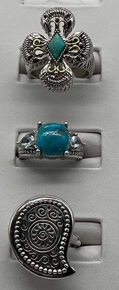 Silver Toned fashion ring, Sterling turquoise, and Sterling Paisley Ring